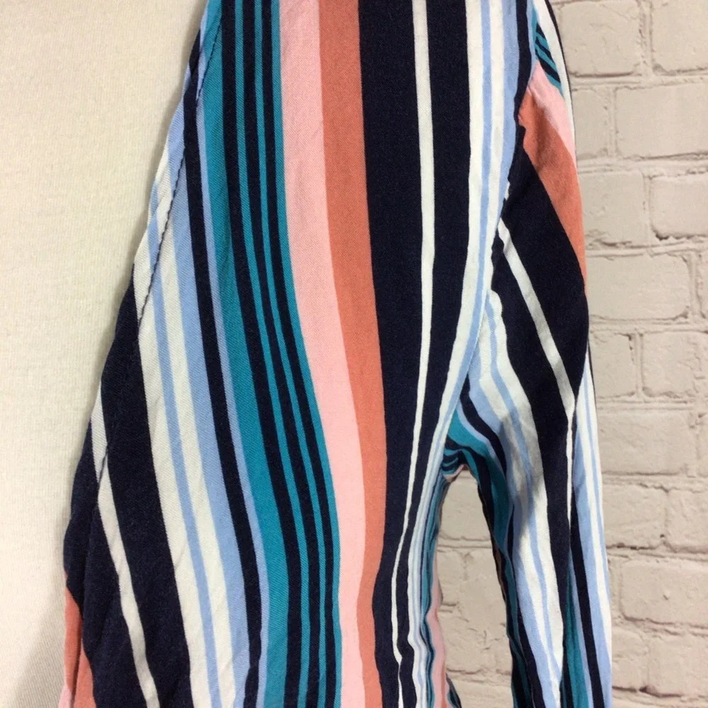 No Boundaries Junior’s Striped Open Tie Front Rayon Crop Top - Size Small - Picture 2 of 8